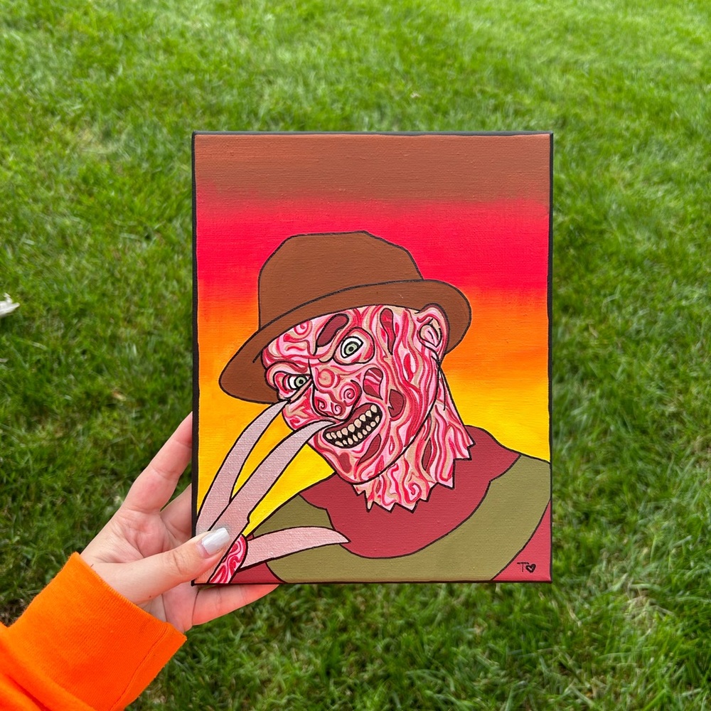 🔥 Original 8x10 Freddy Krueger Canvas Painting – Horror Fan Art 🔥